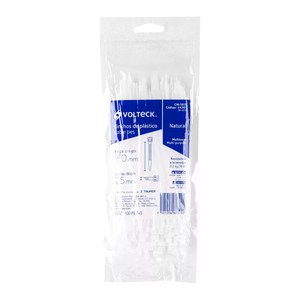Bolsa Con 100 Cinchos Plásticos 18 Lb, 150X2.5 Mm, Naturales | Cinchos, Abrazaderas y Similares Ferreterias Ferretodo