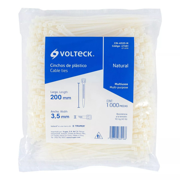 Bolsa Con 1000 Cinchos Plásticos 40Lb, 200X3.5 Mm, Naturales | Cinchos, Abrazaderas y Similares Ferreterias Ferretodo