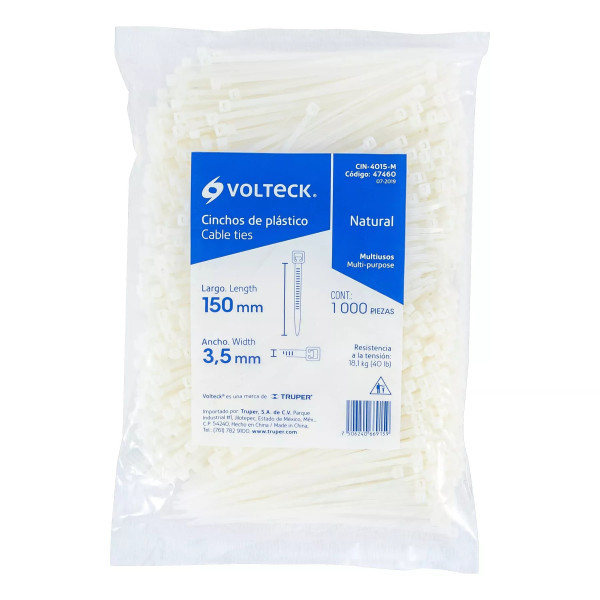 Bolsa Con 1000 Cinchos Plásticos 40Lb, 150X3.5 Mm, Naturales | Cinchos, Abrazaderas y Similares Ferreterias Ferretodo