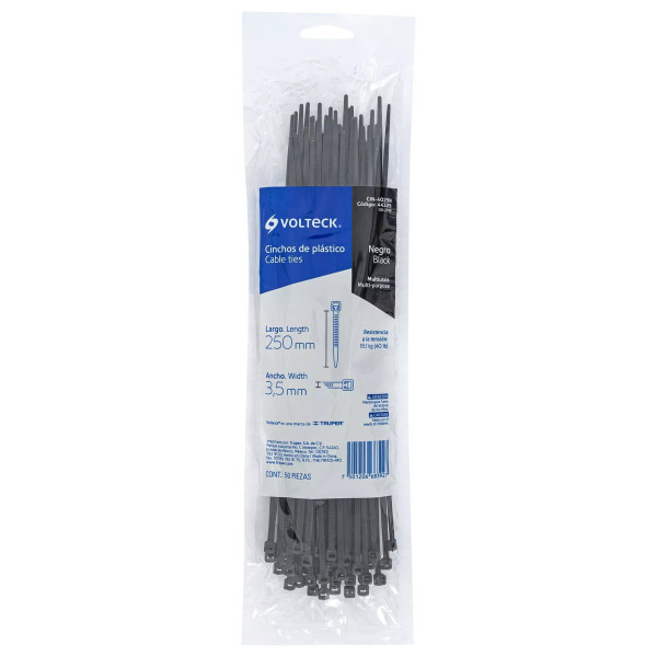 Bolsa Con 50 Cinchos Plásticos 40 Lb, 250X3.5 Mm, Negros | Cinchos, Abrazaderas y Similares Ferreterias Ferretodo