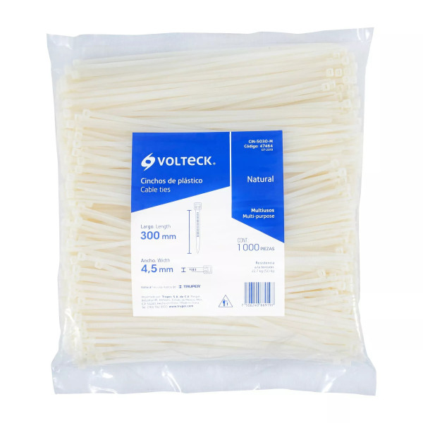 Bolsa Con 1000 Cinchos Plásticos 50Lb, 300X4.5 Mm, Naturales | Cinchos, Abrazaderas y Similares Ferreterias Ferretodo
