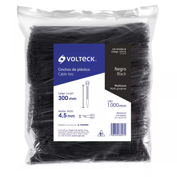 Bolsa Con 1000 Cinchos Plásticos 50 Lb, 300X4.5 Mm, Negros | Cinchos, Abrazaderas y Similares Ferreterias Ferretodo