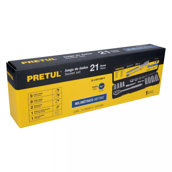 Juego De 21 Herramientas 3/8' Mm Para Mecánico, Pretul | Llaves de precisión