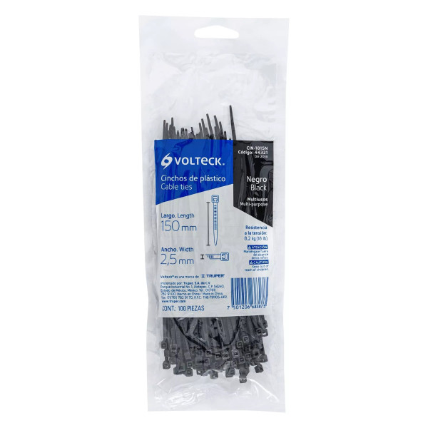 Bolsa Con 100 Cinchos Plásticos 18 Lb, 150X2.5 Mm, Negros | Cinchos, Abrazaderas y Similares Ferreterias Ferretodo