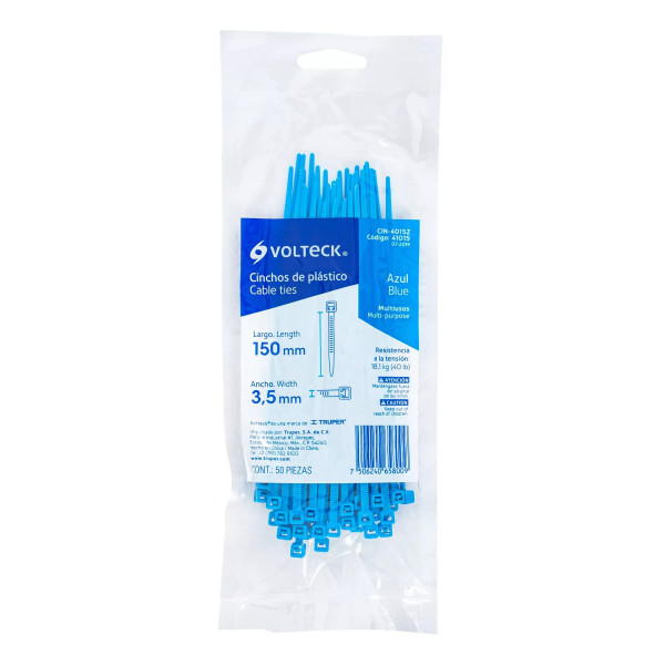 Bolsa Con 50 Cinchos Plásticos 40 Lb, 150 X 3.5 Mm, Azules | Cinchos, Abrazaderas y Similares Ferreterias Ferretodo