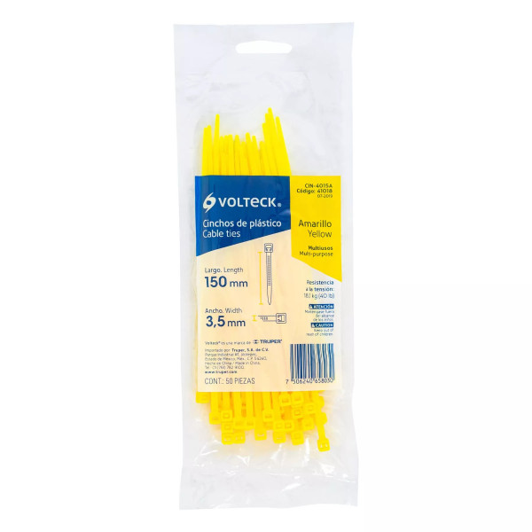 Bolsa Con 50 Cinchos Plásticos 40 Lb, 150X3.5 Mm, Amarillos | Cinchos, Abrazaderas y Similares Ferreterias Ferretodo
