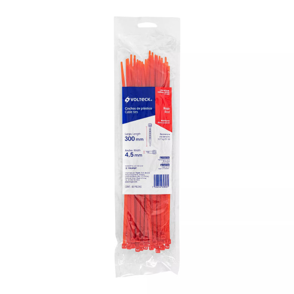 Bolsa Con 50 Cinchos Plásticos 50 Lb, 300 X 4.5 Mm, Rojos | Cinchos, Abrazaderas y Similares Ferreterias Ferretodo