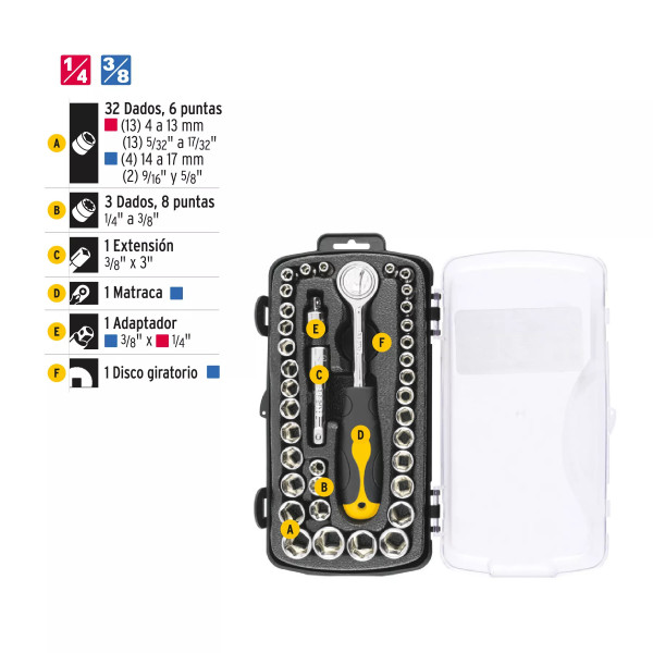 Juego De 39 Herramientas 1/4' Y 3/8' Para Mecánico, Pretul | Llaves de precisión