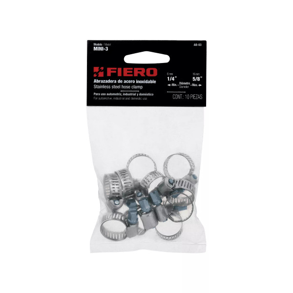 Bolsa c/10 abrazaderas mini sin fin reforzadas No.3, 1/4"-5/8" | Cinchos, Abrazaderas y Similares Ferreterias Ferretodo