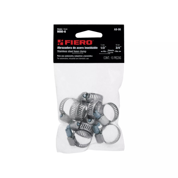 Bolsa c/10 abrazaderas mini, sin fin reforzadas No.6, 1/2-3/4" | Cinchos, Abrazaderas y Similares Ferreterias Ferretodo