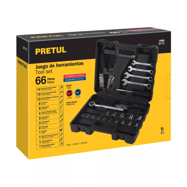 Juego De 66 Herramientas 1/4' Y 3/8' Para Mecánico, Pretul | Llaves de precisión