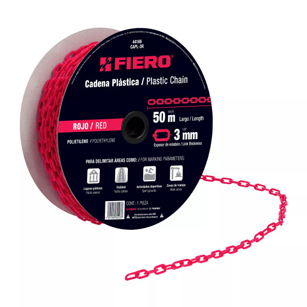 ‣ Metro de cadena 3 mm plástica roja, 50 m | Fiero