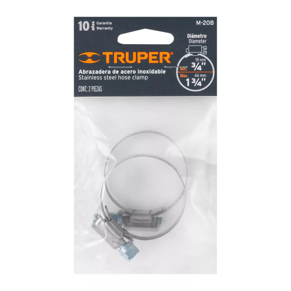 Bolsa C/2 Abrazaderas Sin Fin No20, 3/4 - 1-3/3", Truper | Cinchos, Abrazaderas y Similares Ferreterias Ferretodo