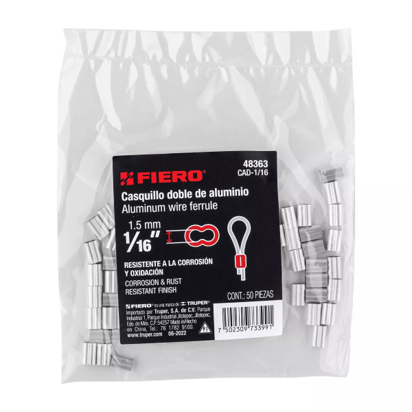 ‣ Bolsa 50 casquillos aluminio FIERO 1/16" | Fiero