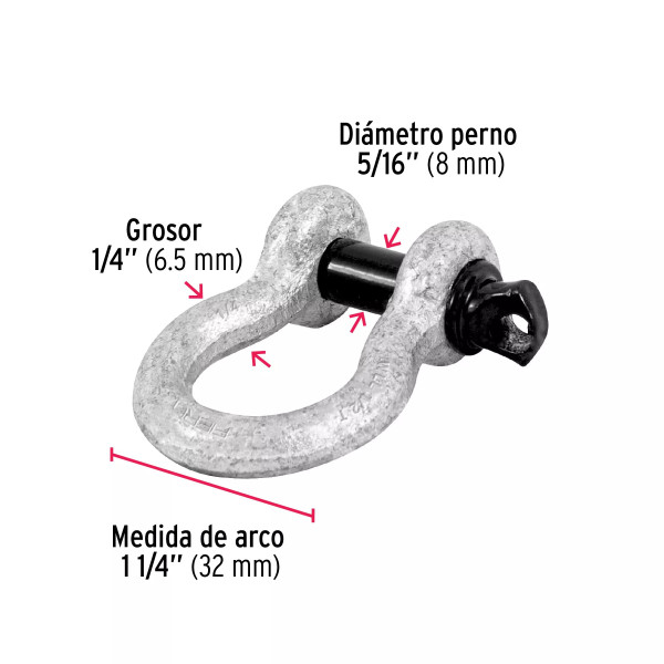Grillete de acero forjado 1/4", FIERO | Bandolas, ganchos, grilletes y similares Ferreterias Ferretodo