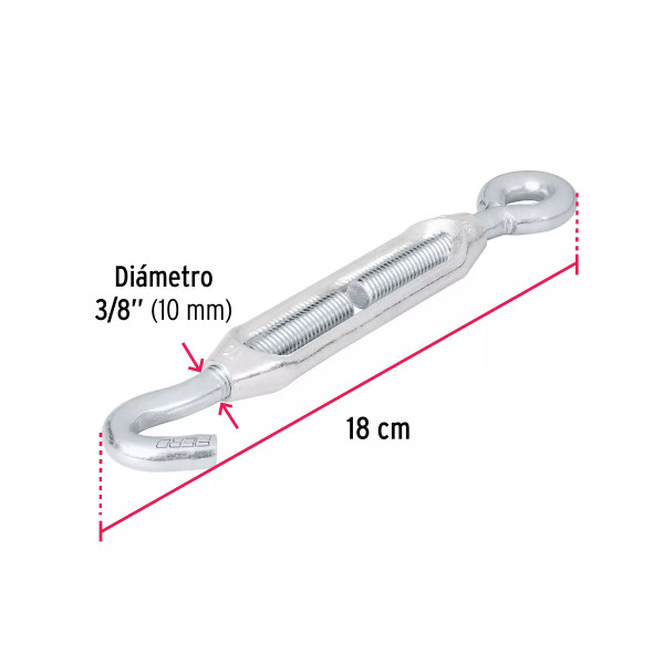 Tensor zinc 3/8" gancho-argolla, FIERO | Bandolas, ganchos, grilletes y similares Ferreterias Ferretodo