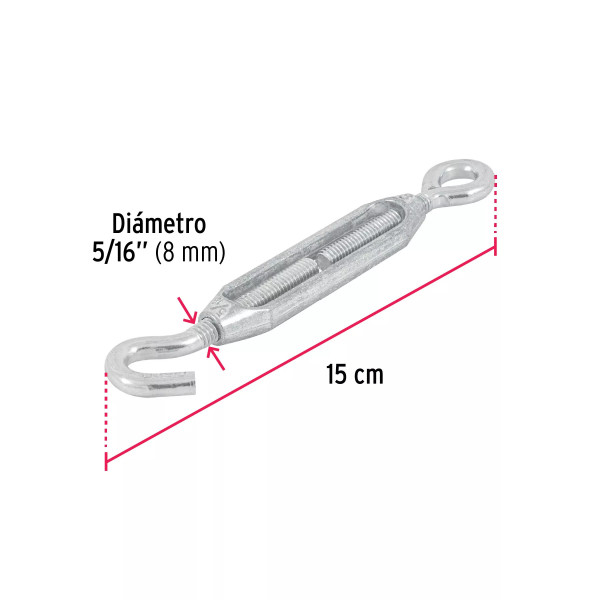 Tensor zinc 5/16" gancho-argolla, FIERO | Bandolas, ganchos, grilletes y similares Ferreterias Ferretodo