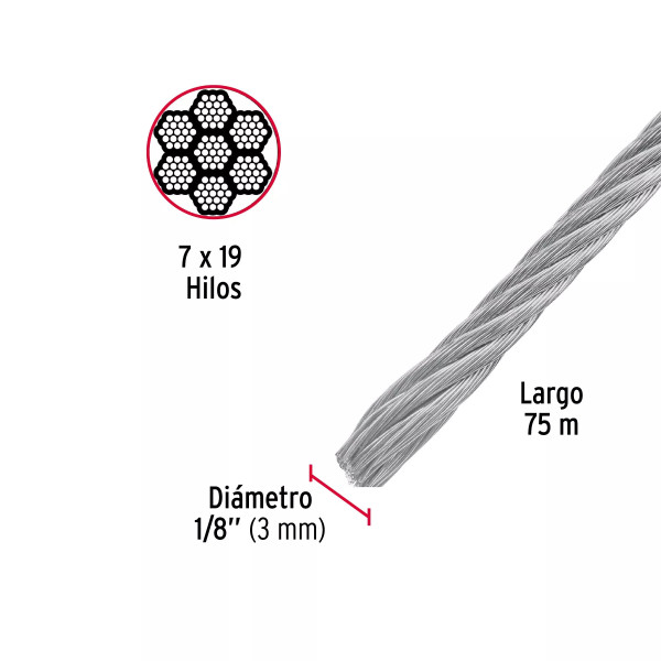 Cable flexible 1/8" de acero 7x19 hilos, 75 m | Ferretería General Ferreterias Ferretodo