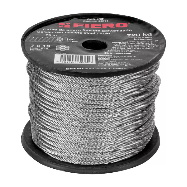 Cable flexible 1/8" de acero 7x19 hilos, 75 m | Ferretería General Ferreterias Ferretodo