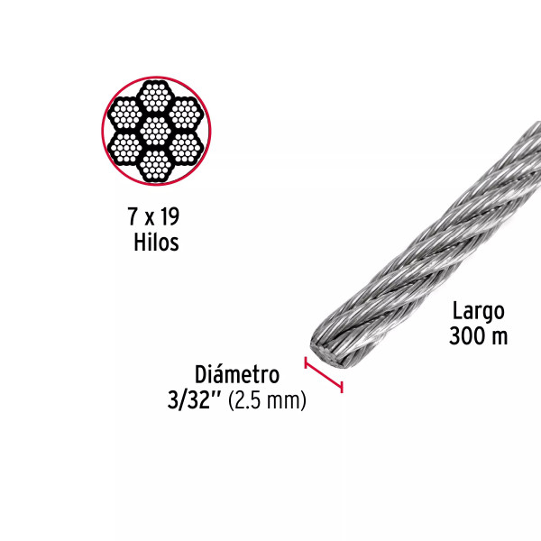 Cable flexible 3/32" de acero 7x19 hilos, 300 m | Ferretería General Ferreterias Ferretodo