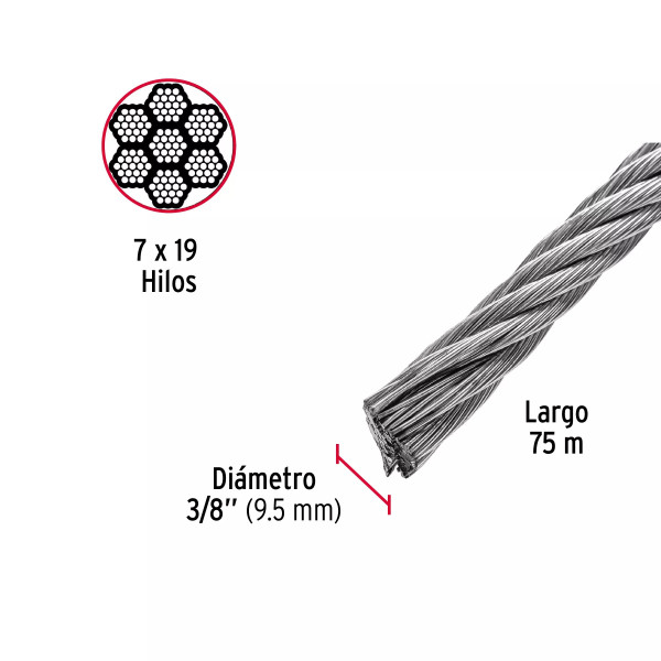 Cable flexible 3/8" de acero 7x19 hilos, 75 m | Ferretería General Ferreterias Ferretodo