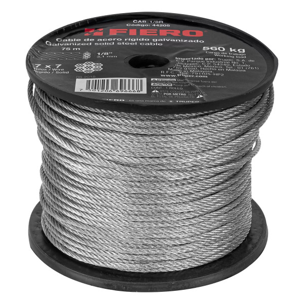 Cable rígido 1/8" de acero 7x7 hilos, 75 m, FIERO | Ferretería General Ferreterias Ferretodo