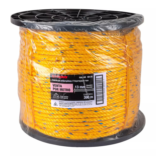 Cuerda amarilla de polipropileno 13mm, carrete 390m | Ferretería General Ferreterias Ferretodo