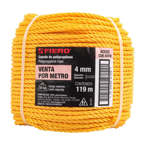 Cuerda amarilla de polipropileno 4 mm, rollo 119m | Ferretería General Ferreterias Ferretodo