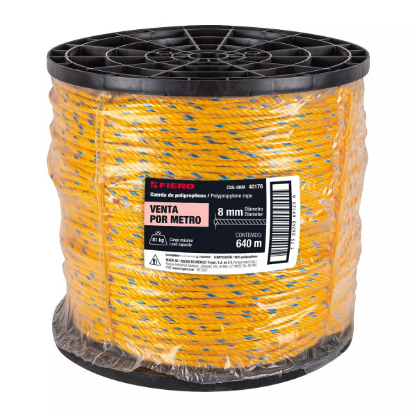 Cuerda amarilla de polipropileno 8mm, carrete 640m | Ferretería General Ferreterias Ferretodo