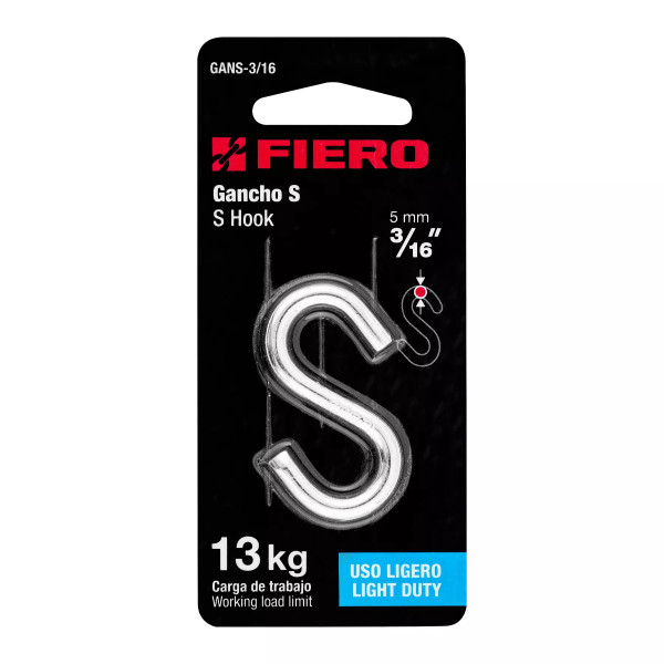 Gancho "S" de 3/16" de acero para cable, FIERO | Bandolas, ganchos, grilletes y similares Ferreterias Ferretodo