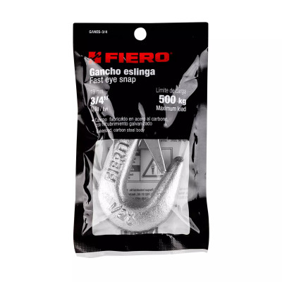 Gancho eslinga de acero forjado 3/4", carga 500 kg, FIERO | Bandolas, ganchos, grilletes y similares Ferreterias Ferretodo