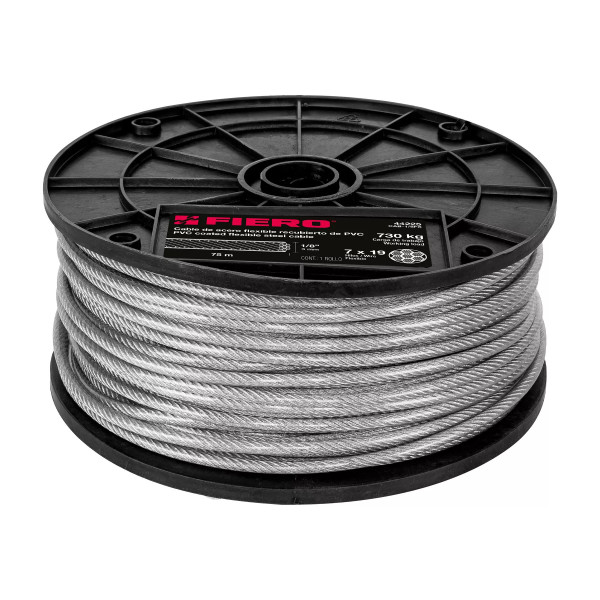 Metro cable flexible 1/8" acero 7x19 recubierto PVC, 75 m | Ferretería General Ferreterias Ferretodo