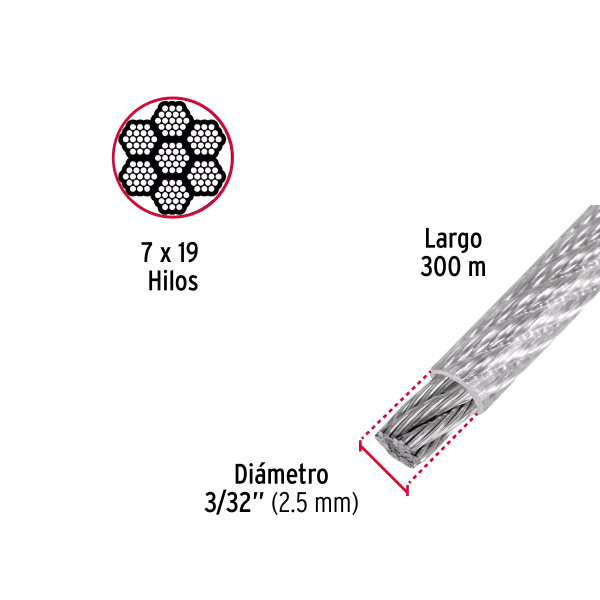 Cable flexible 3/32" acero 7x19 recubierto PVC, 300 m | Ferretería General Ferreterias Ferretodo
