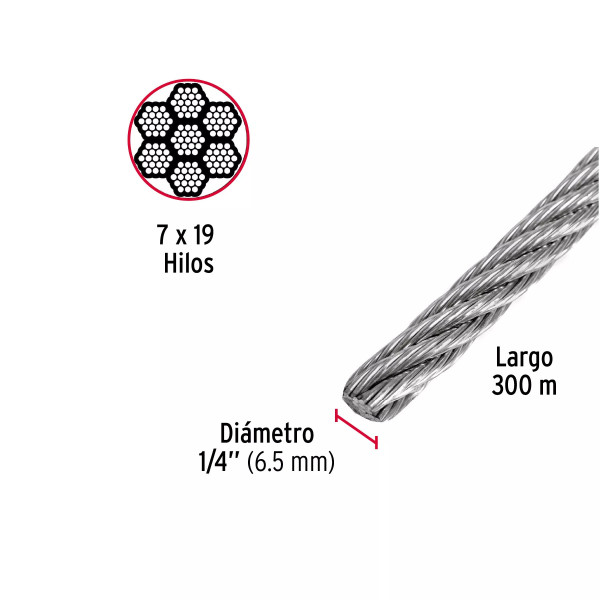Cable flexible 1/4" de acero 7x19 hilos, 300 m | Ferretería General Ferreterias Ferretodo