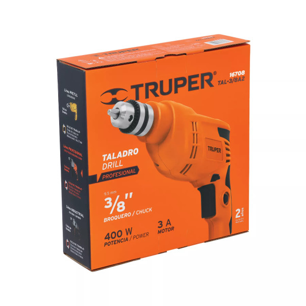 Taladro 3/8' 400 W, Profesional, Truper | Herramientas Eléctricas