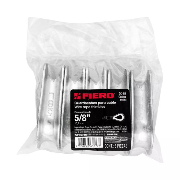 ‣ Bolsa con 5 guardacabos para cable de acero... | Fiero