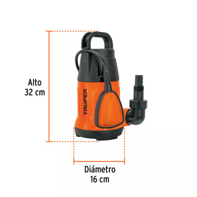 Bomba sumergible plástica, 1 HP para agua limpia, Truper