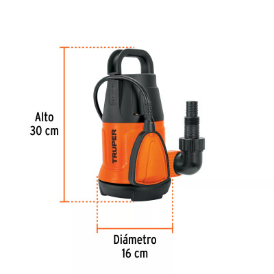 Bomba sumergible plástica, 1/2 HP para agua limpia, Truper
