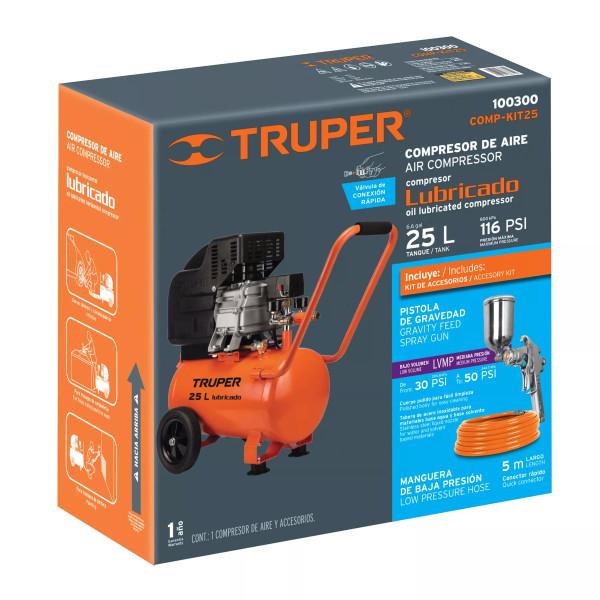 ‣ Truper Kit Compresor 25L 3Hp Manguera... | Ferretodo