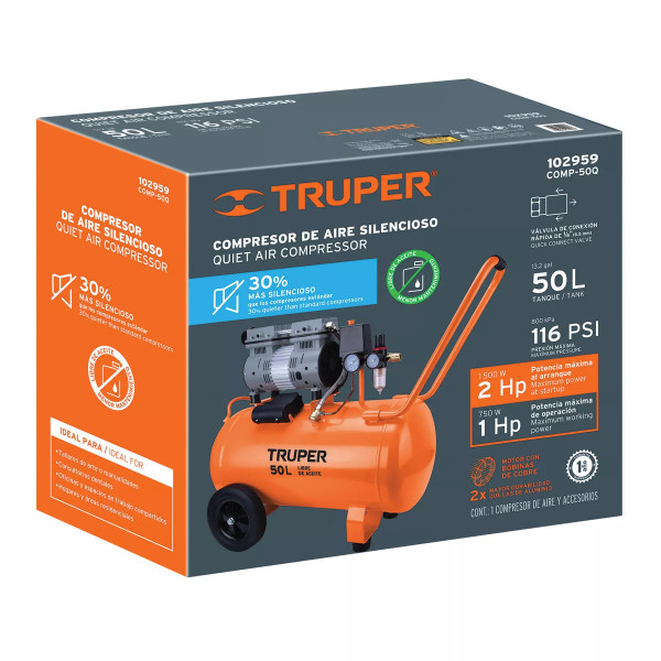 ‣ Compresor Aire Silencioso 50L 2Hp | Ferretodo