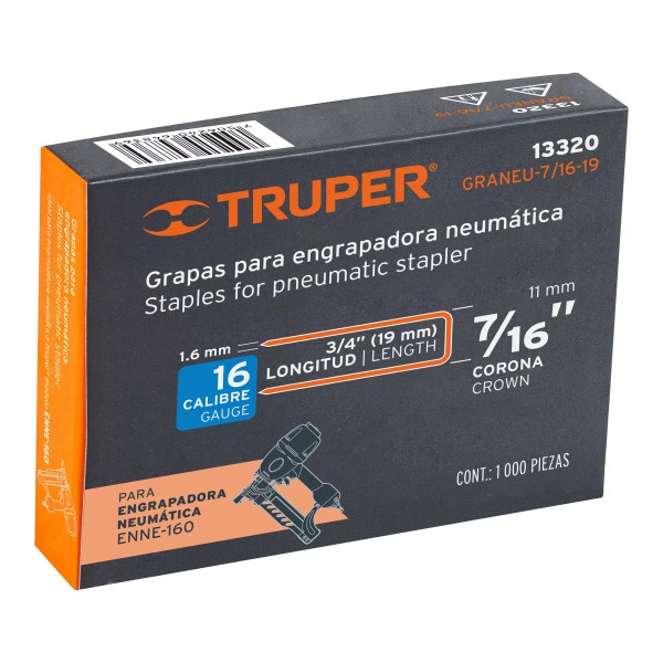 ‣ Caja 1000 Grapas Corona 7/16' Cal. 16, 19mm | Ferretodo