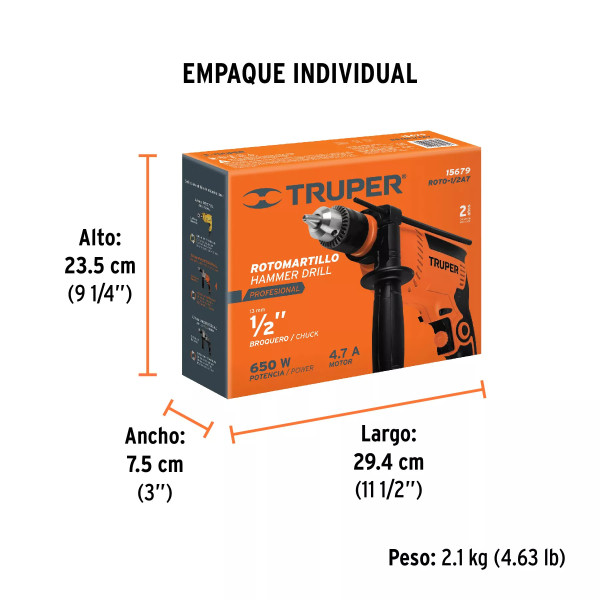 Rotomartillo 1/2' 650 W, Profesional, Truper | Herramientas Eléctricas