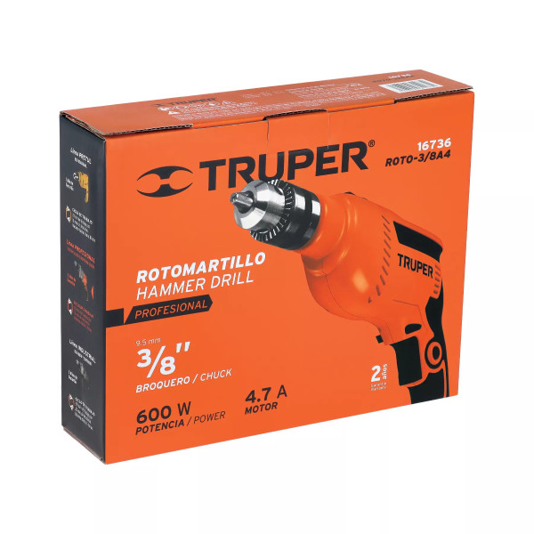 Rotomartillo 3/8' 600 W, Profesional, Truper | Herramientas Eléctricas