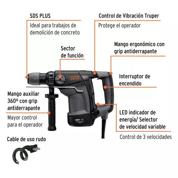 Rotomartillo Sds Plus 4 Joules 1000 W, Truper Expert | Rotomartillos y Demoledores