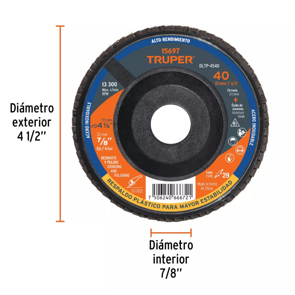 ‣ Disco laminado 4-1/2" grano 40... | Truper