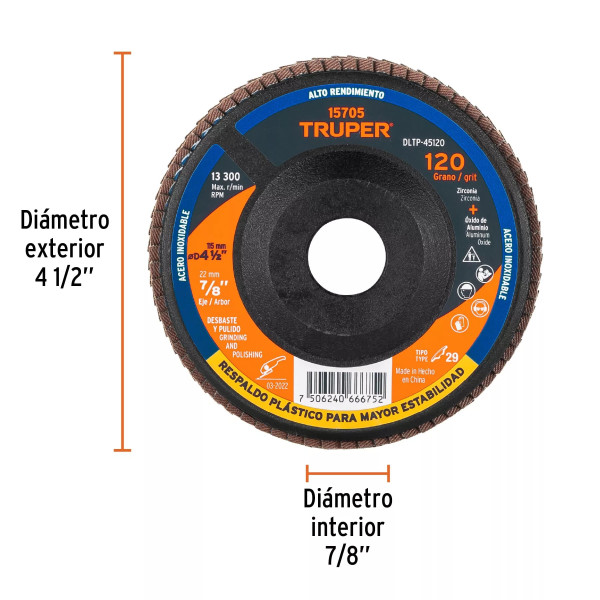 ‣ Disco laminado 4-1/2" grano 120... | Truper