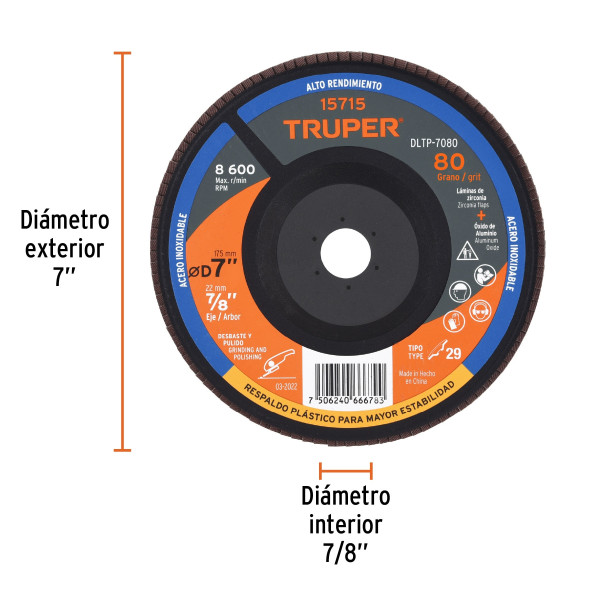 ‣ Disco laminado 7" grano 80, plástico... | Truper