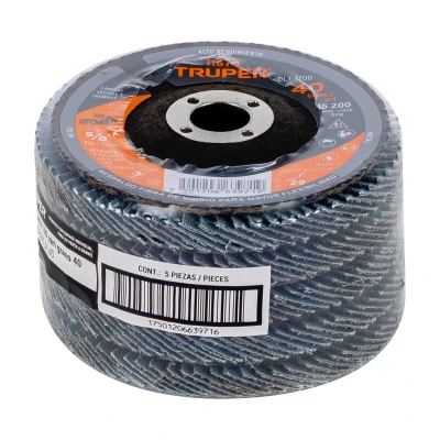 Disco laminado 4", grano 40 centro 5/8", fibra, TRUPER