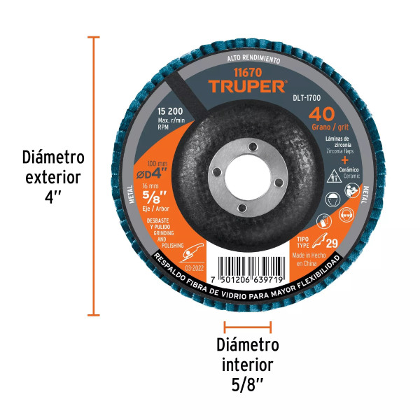 ‣ Disco laminado 4" grano 40 fibra... | Truper