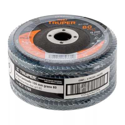 Disco laminado 4", grano 80 centro 5/8", fibra, TRUPER